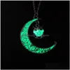 Pendant Necklaces Moon Owl Glowing Pendant Necklace Cute Gem Charm Jewelry Sier Plated Women Fashion Luminous Gifts Drop Delivery Ne Dhlga