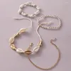 Bracelets de cheville 4 pièces/ensembles colorés perlés pour femmes hommes été coquille pierre réglable corde pied chaîne bohème bijoux 9426