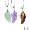 Pendentif Colliers Pierre Précieuse Naturelle Aile D'ange Colliers Pendentifs Violet Rose Cristal De Roche Lapis Lazi Opale Vert Aventurine Bijoux Dhmls