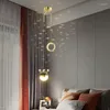 Chandeliers Modern Chandelier Dining Room Bedroom Restaurant Gold LED Hanging Lamp Fixtures Star Effect Crystal Ball Lampshade Drop