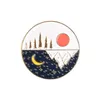 Pins Brooches Cartoon Round Gold Sier Plated Brooches For Women Paint Lapel Pins Funny Mountain Peak Moon Sun Day And Night Badges Dhqdx