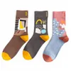 Chaussettes pour hommes 2022 Tendance pour hommes Montagne et rivière Graffiti Coton Mode colorée en tube Hommes Femmes Couple