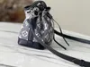 Realfine Bags 5A M46449 13 cm Nano Noe Grey Denim Schulterhandtaschen Geldbörsen für Damen mit Staubbeutel