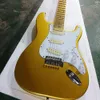 6 Strings Gold Electric Guitar with SSS Pickups Scalloped Yellow Maple Fretboard Customizable