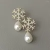 Stud Earrings Teardrop White Sea Shell Pearl Cubic Zirconia Micro Pave Snowflake Cute Style For Women