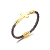 Charm Bracelets Goldcolor Stainless Steel Cross Bracelets Bangles For Men Pu Leather Hand Chain Drop Delivery Jewelry Dhm7B