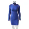 Casual Dresses Women Dress Winter Bodycon Mini Long Sleeve O Neck Streetwear Patchwork Blue Red Wine Sexy Ladies Short Tight