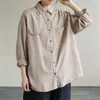 Kvinnor Bluses Womens Shirts 2022 Vintage Cotton Linen Tunic Casual Long Sleeve Shirt Button Cardigans Kvinnlig framficka Löst kvinnor toppar