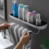 Badkamer planken ecoco badkamer plank opslagrek houder muur gemonteerd shampoo specerijen douche organisator badkamer accessoires met handdoekbar 221128