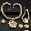 Bransoletka kolczyki naszyjnik afrykański dubaj złoty kolor liści kryształowy naszyjnik kolczyki pierścieniowe bransoletki zestaw biżuterii dla kobiet dhgarden dh2kp