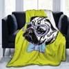 Blankets Flannel Blanket Cute Muzzle Dog Pug In Glasses Bow Tie Soft Thin Fleece Bedspread Cover For Bed Sofa Home Decor Dropship