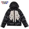 Mens Down Parkas Winter Bright Skeleton Patch Parka Men Hip Hop Street Harajuku Y2K Tjockna varma vadderade rockar Löst vindtät kappa unisex 221128