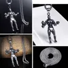 Sport Body Building Necklace Pendant Stainless Steel Ancient Silver Man Dumbbell Necklaces with Chain Hip Hop Fine Jewelry