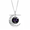 Pendant Necklaces Fashion 12 Constellation Necklace Zodiac Glass Cabochon Pendant Sier Crescent Moon Chain Women Jewelry Drop Delive Dh9M2