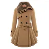 Women's Trench Coats M-5XL Women Coat Double Breasted Belt Autumn Winter Korean Style Slim Lapel Wool Overcoat Elegant Office Dress Jackets