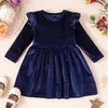 Girl's Dresses 15 Years Toddler Girls Autumn Long Sleeve Party Solid Color Princess Winter Velvet Clothes For 221125