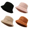 Wide Brim Hats Bucket Winter Women Warming Panama Lady Fluffy Corduroy Double-Side Wear Outdoor Fisherman Cap for Size Plus 221125