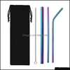 Drinking Straws Reusable Stainless Steel St Set Straight Bent Cleaning Brush 5Pcs Metal Smoothies Drinking Sts Tta776 45 J2 Drop Del Dhzzd