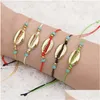 Bracelets de charme Bracelet en alliage de coquillage réglable Colorf String Corde Bracelets Gold Charm Famille Couple Cadeau Bijoux En Gros Drop Del Dh1Vy