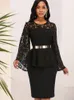 Robes de soirée grande taille élégante dentelle femmes célébrer à manches longues péplum noir midi slim fit bureau date nuit dîner vêtements 221128