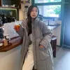 Mulheres femininas vestem roupas pretas roupas longas moda coreana engrossofove à prova de vento quente e reto com capuz sufuffer Outwear Tops de inverno