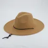 Beret Hat Fedoras Women Men Big Brim 9.5cm Windproof Rope Women's Hats Western Cowboy Khaki Street Panama Fedora Sombreros de Majer