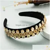 Hoofdbanden Colorf Crystal Flower Hoofdband Vintage Glanzende strass Peded Black Veet Haarband Vrouwelijke feestjes Hoofddeksels Drop levering J Dhmei