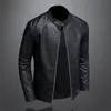 Hommes en cuir Faux grande taille automne mode tendance manteau mince col montant veste de moto PU beau haut 5XL 221124