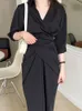 Robes décontractées EWQ coréen Chic plissé croix conception taille belle femmes vêtements minimaliste tendance dames robe noire robe mince automne 221126