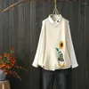 Women's Sweaters Literary Embroidery Sunflower Girls Pattern Vest Knitted For Women Sleeveless Tops Waistcoats Casual O-Neck Pullovers