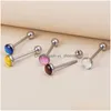 Tongue Rings Colorf Tongue Piercing Barbell Stud Ring Bar Surgical Steel Punk Women Body Jewelry Reflective Discoloration Drop Delive Dhokq