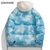 Herren Daunenparkas Männer Winter Kapuzenparka Jacken Streetwear Hip Hop Tie Dye Fuzzy Flauschige Kapuze Dicke warme Mäntel Harajuku Mode Casual Outdoor 221124