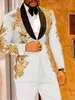 Золотые аппликации мужчин смокинг 2 частями блестки на заказ красивые свадебные костюмы для лучшего человека Fit Formal