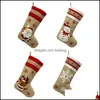 Decorações de Natal 18,8 polegadas Big Christmas Meocks Burlap Canvas Santa Snowman Snower Cuff Pack Family Pack Bags para Natal Holi Dh1ym