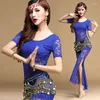 Stage Wear Arrival Belly Dance Clothing 3-Pieces Lace Top Pants Sexy Dancer Practice Costume Set Turquoise Costumes