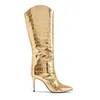 Laarzen Mode Damesschoenen Puntschoen Stiletto Hakken Sexy Elegante Dames Slip-on gouden kniehoge laarzen 220906