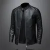 Hommes en cuir Faux grande taille automne mode tendance manteau mince col montant veste de moto PU beau haut 5XL 221124