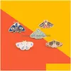 Pins Brooches Cartoon Cute Butterfly Brooches Set 5Pcs Gold Plated Enamel Paint Badges For Girls Alloy Lapel Pin Denim Shirt Fashio Dhhib