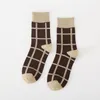 Men's Socks Grid Checkerboard Pattern Men Boy Casual Cotton Soft Breathable Sock Long Fashion Street Stockings