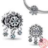O novo popular 925 Sterling Silver Winter Series Snowflake Charm Blue Glass Beads Adequado para Pandora Pulseira Menina Presente de Natal
