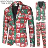 M￤ns kostymer blazrar jultomten tryckning jul 3 stycken blazer v￤st byxor mode en br￶st smala mens randig kostym set terno masculino m-4xl 221124