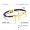 Charm Bracelets Goldcolor Stainless Steel Cross Bracelets Bangles For Men Pu Leather Hand Chain Drop Delivery Jewelry Dhm7B