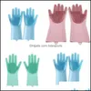 Guantes de limpieza Guantes de sile con cepillo Reutilizable Guante de seguridad para lavar platos Herramienta de limpieza de cocina resistente al calor Hhaa614 28 N2 Drop De Dh5Jw