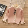 Cardigan Bambini Ragazze Maglioni lavorati a maglia Pizzo Cuciture a fiocco Arrivo Bambini Autunno Inverno Stile coreano 12M-6Y 221128