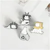 Pins Brooches Cartoon Animal Alloy Brooch Set 4Pcs Creative Cute Black White Cat Tv Polar Bear Enamel Paint Badges For Girls Pin Sh Dhvt5