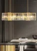 Lampadari Moderno Lampadario di cristallo rettangolare Sala da pranzo Lampada a sospensione Lampada da cucina in oro spazzolato Isola LED Cristal Lustre Lampada