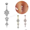 Navel Bell -knop Ringen Body Piercing sieraden Bloemvorm Bungelen ingelegde zirkoonnelring voor vrouwen stianless staal schip dhlem