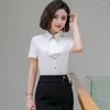 Kvinnors blusar Ladies Office Work Wear Elegant Rose Summer Short Sleeve Blue Shirts Women ol Styles Topps kvinnliga kl￤der