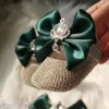 Premiers marcheurs Dollbling Emerald Crown Baby Cirb Chaussures Green Bow Bandeau Set Bling Bebe Nom Ballet 100 Day Ballerina Princess Girl Wa 221125