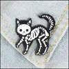 Pins Brooches Cat Skeleton Enamel Pins Punk Glitter Dark Brooch Badge Bag Clothes Lapel Pin Funny Animal Jewelry Gift For F Dhgarden Dhgxi